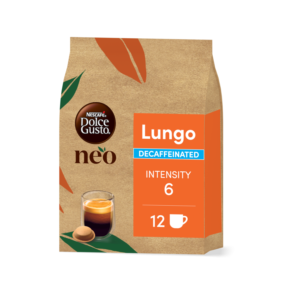 verpakking van NEO Lungo Decaffeinato pads