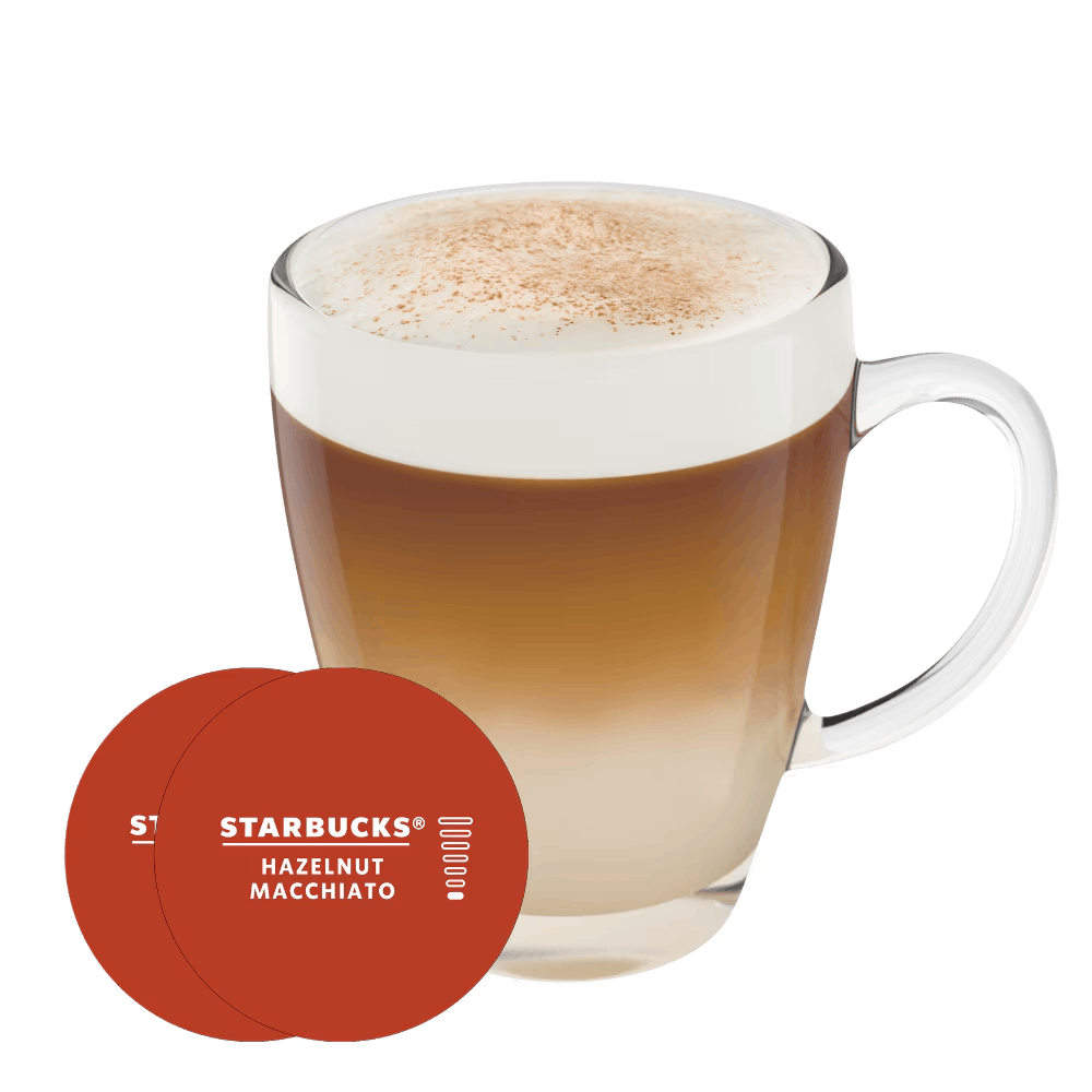 Starbucks® Hazelnut Macchiato kop en capsule met een witte achtergrond