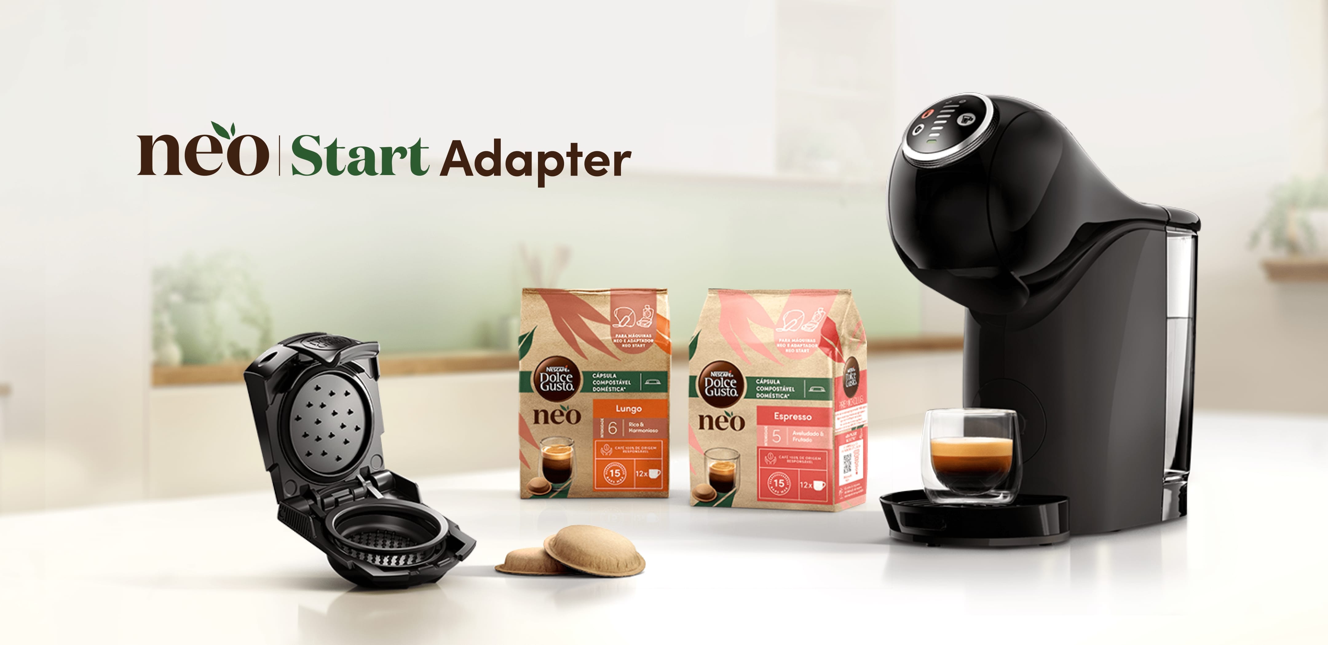 NESCAFÉ Dolce Gusto-producten en NESCAFÉ Dolce Gusto-machine met de NEO Start Adapter