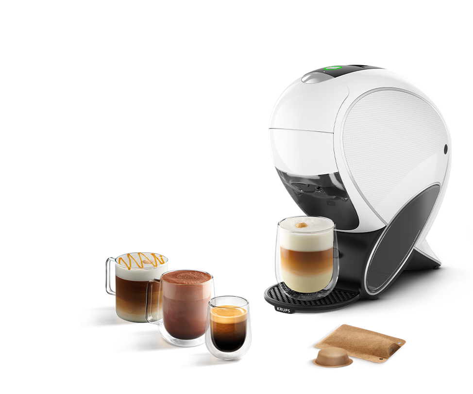 Een witte NEO Latte-machine met verschillende NEO-dranken.