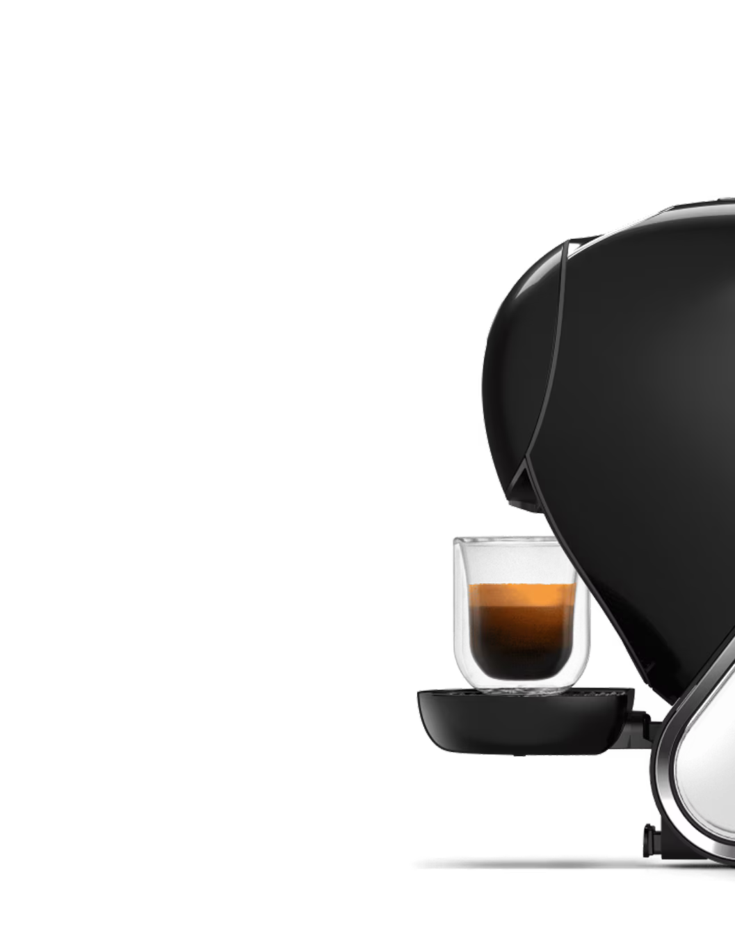 Een vergelijking tussen een witte NEO Latte koffiemachine en een zwarte NEO Caffè machine. Een aliënvinger zweeft ertussen.