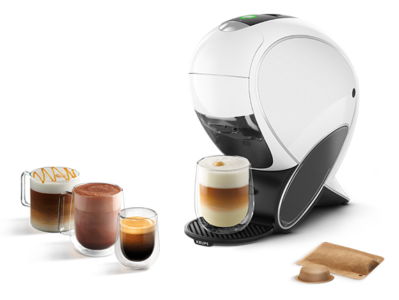 Een witte NEO Latte-machine met verschillende NEO-dranken.